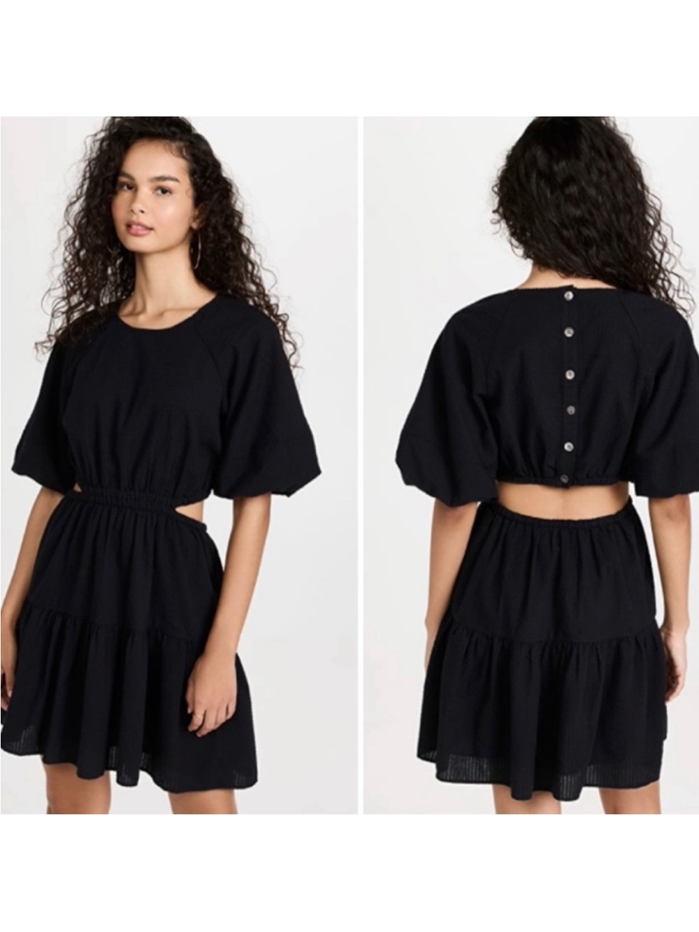 Madewell Seersucker Puff-Sleeve Cutout Mini Dress